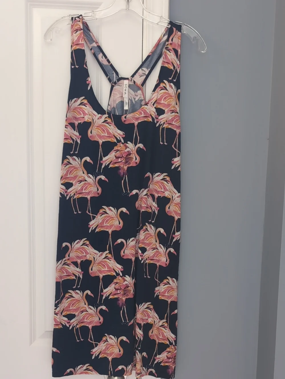 Soma L Navy Nightie with Pink Flamingo Print